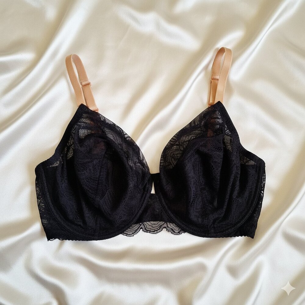 La Perla NWT Women's Size 38E Black Lace Underwire Unlined Satin Straps Bra